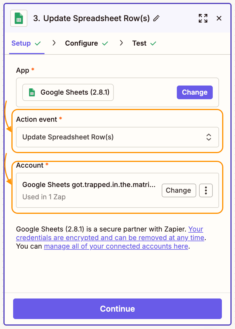 zapier sheet update