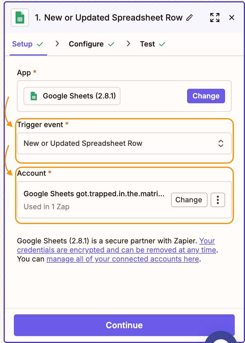 zapier trigger setup